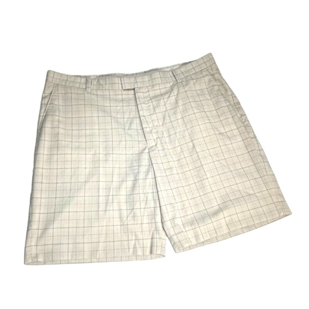 Tiger Woods Collection Plaid Shorts Men's Size 42 Beige Checkered Golf Casual